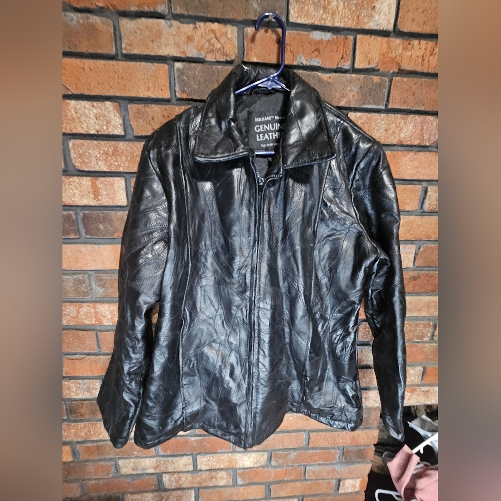 maxam brand genuine leather black zip up  jacket